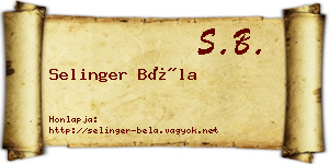 Selinger Béla névjegykártya