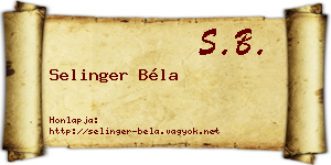 Selinger Béla névjegykártya
